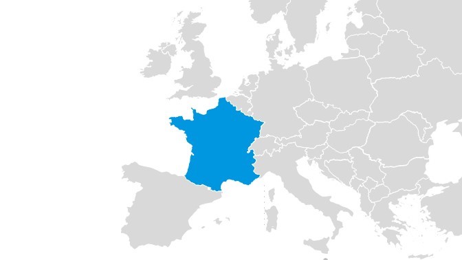Map of Europe with France marked blue