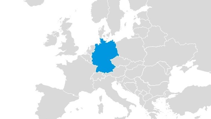 Map of Europe with Germany marked blue